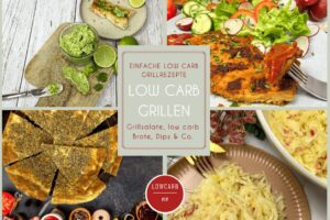 Low carb Grillen mit Bildern von 4 Grillrezepten: Grillbutter, Marinade, Fladenbrot und Krautsalat ohne Zucker